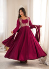 Wine Maroon Embroidered Flared Anarkali Suit Set with Dupatta