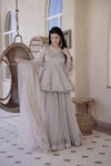 Pearl Grey Designer Sharara Suit Set with Dupatta