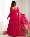 Burgundy Pink Pure Soft Roman Silk Kalamkari Anarkali Gown