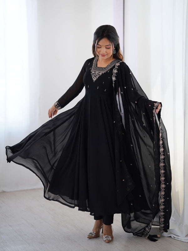 Suri Black Embroidery Pure Georgette Anarkali Gown
