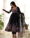 Sakura Printed Pure Soft Organza Jade Black Anarkali Gown
