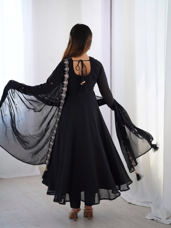 Suri Black Embroidery Pure Georgette Anarkali Gown