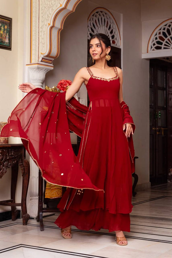 Juli Red Premium Anarkali Suit Set