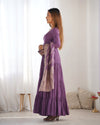 Burgundy Purple Pure Soft Roman Silk Kalamkari Anarkali Gown
