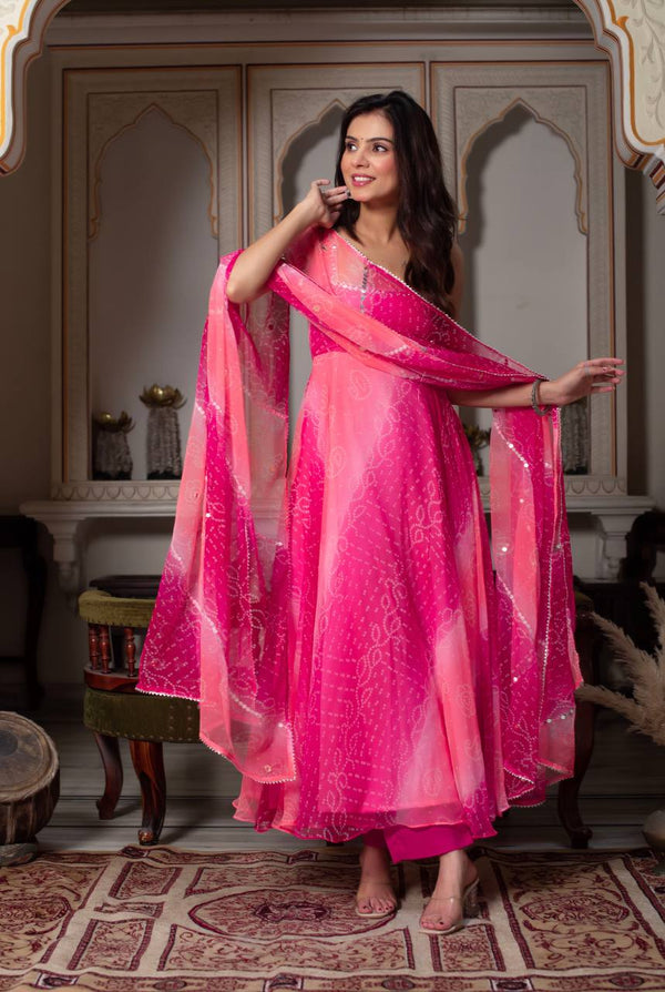 Pink Pure Soft Gorgette Anarkali Suit Set