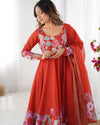 Nitara Orange Floral Print with Handwork Organza Anarkali