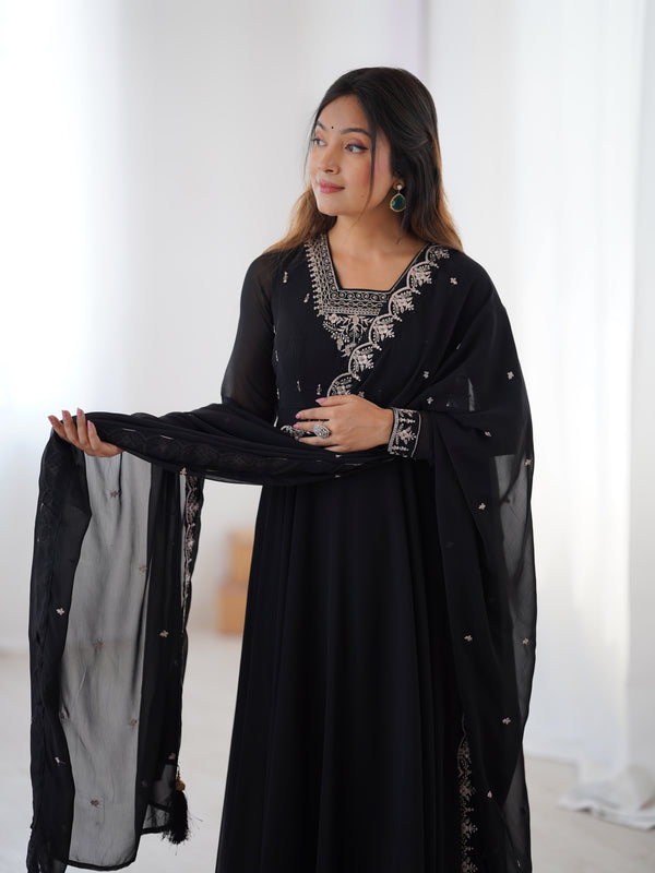 Suri Black Embroidery Pure Georgette Anarkali Gown