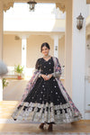 Nisha Black Readymade Fency Gown With Dupatta Set