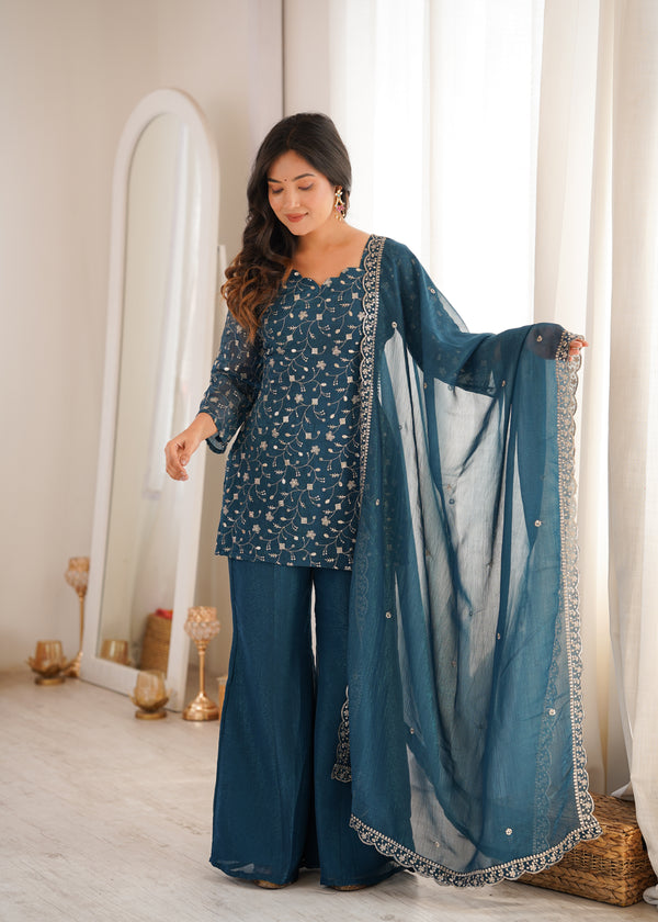 Designer Teal Ethnic Suit Set with Intricate Embroidery
