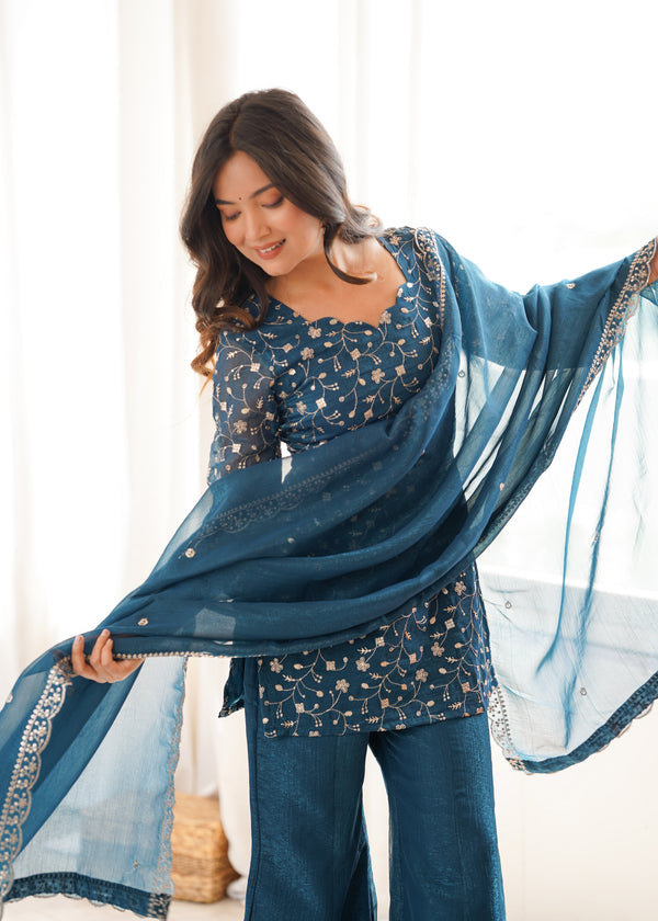 Designer Teal Ethnic Suit Set with Intricate Embroidery