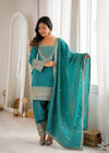 Traditional Sage Embroidered Punjabi Suit Set