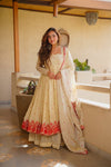 Traditional Cream Floral Border Anarkali Suit with Dupatta