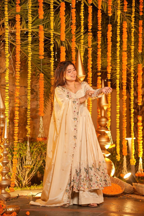 Aarini Cream Embroidered Anarkali Suit Set