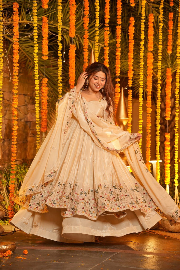 Aarini Cream Embroidered Anarkali Suit Set