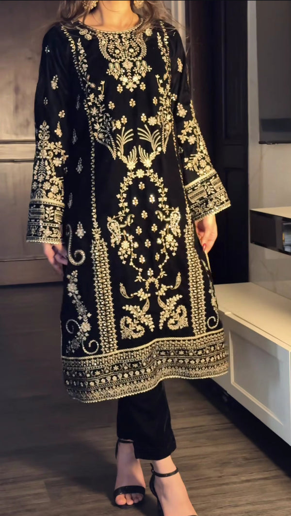 Noorika Black Royal Embroidery Anarkali Suit Set