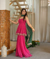 Pink Bandhani Print Sharara Suit Set with Green Dupatta