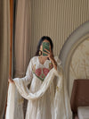 White Hand work Anarkali Suit Set with Dupatta Festive & Wedding Wear