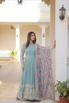 Nisha Blue Readymade Fency Gown With Dupatta Set