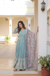 Nisha Blue Readymade Fency Gown With Dupatta Set