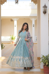 Nisha Blue Readymade Fency Gown With Dupatta Set