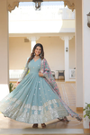 Nisha Blue Readymade Fency Gown With Dupatta Set