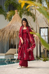 Akira Maroon Maslin Anarkali Suit Set