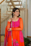 Graceful Purple And Orange Flared Ethnic Suit Set