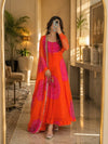 Graceful Purple And Orange Flared Ethnic Suit Set