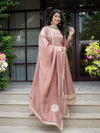 Jiya Premium Blush Brown Anarkali with Golden Border Dupatta