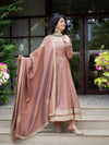 Jiya Premium Blush Brown Anarkali with Golden Border Dupatta