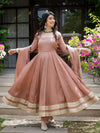 Jiya Premium Blush Brown Anarkali with Golden Border Dupatta