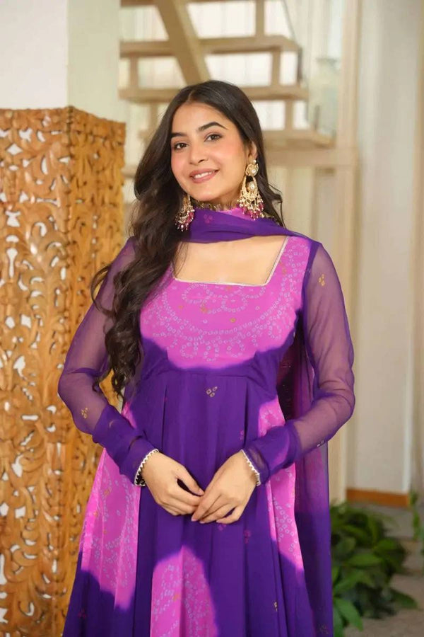 Graceful Purple And Orange Flared Ethnic Suit Set