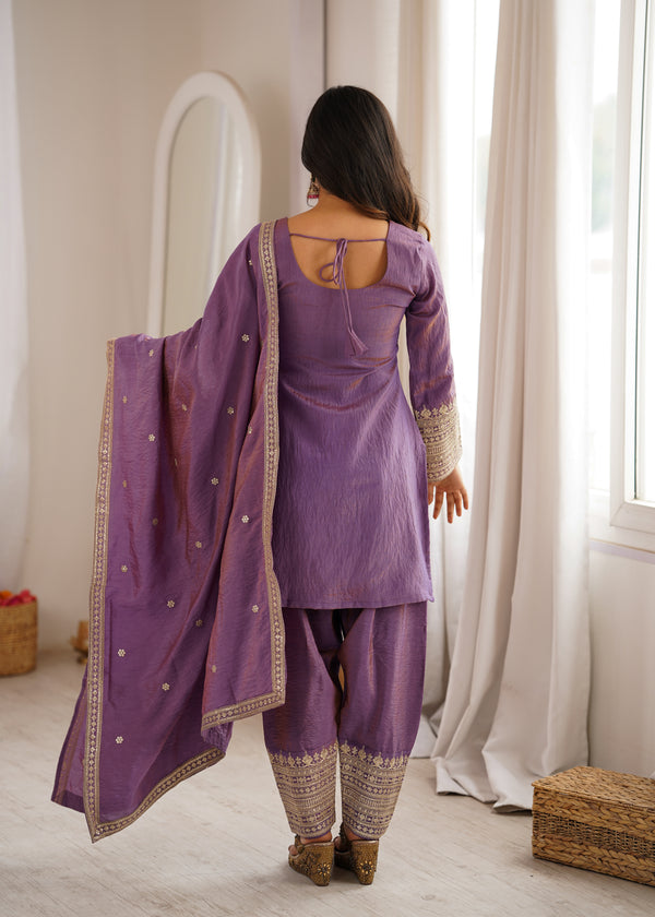 Traditional Sage Embroidered Punjabi Suit Set