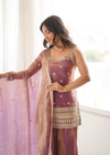 Aafreen Pink and Green Embroidered Kurta Sharara Set with Dupatta