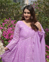 Purple Lakhnawi Embroidered Georgette Anarkali Suit Set