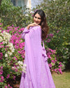 Purple Lakhnawi Embroidered Georgette Anarkali Suit Set