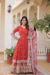 Nisha Red Readymade Fency Gown With Dupatta Set