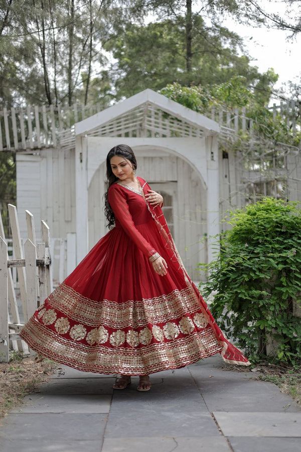 Sandhiya Maroon Embroidered Suit Set