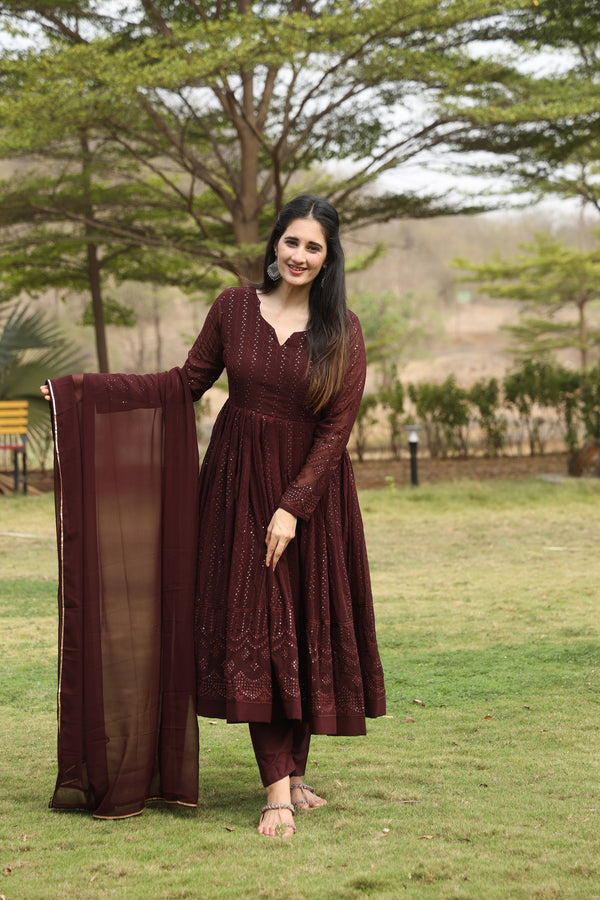 Derry's Cofee Coloured Anarkali Suit Set