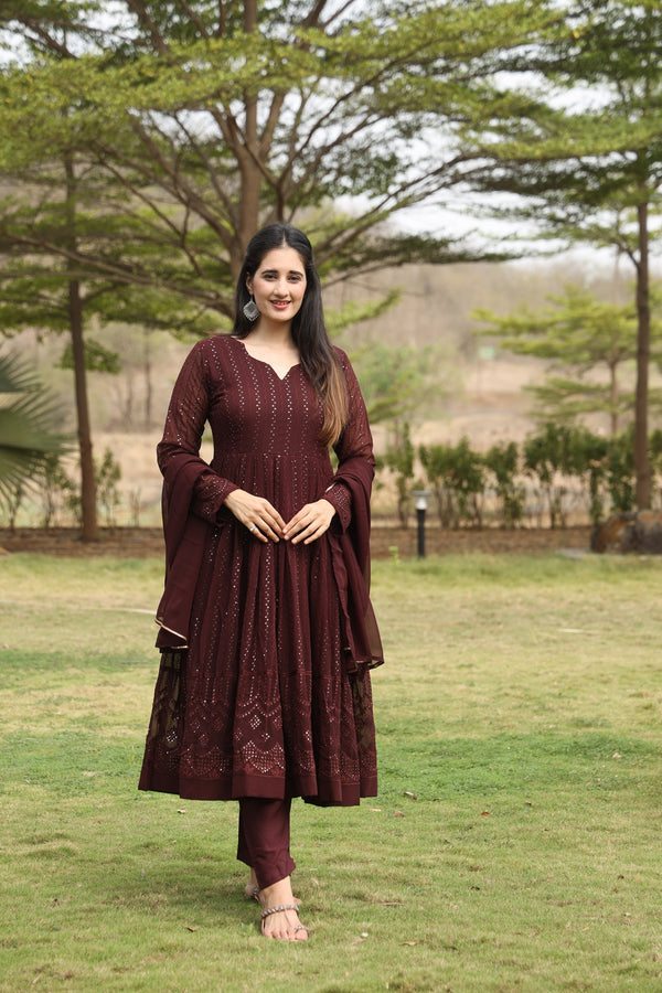 Derry's Cofee Coloured Anarkali Suit Set