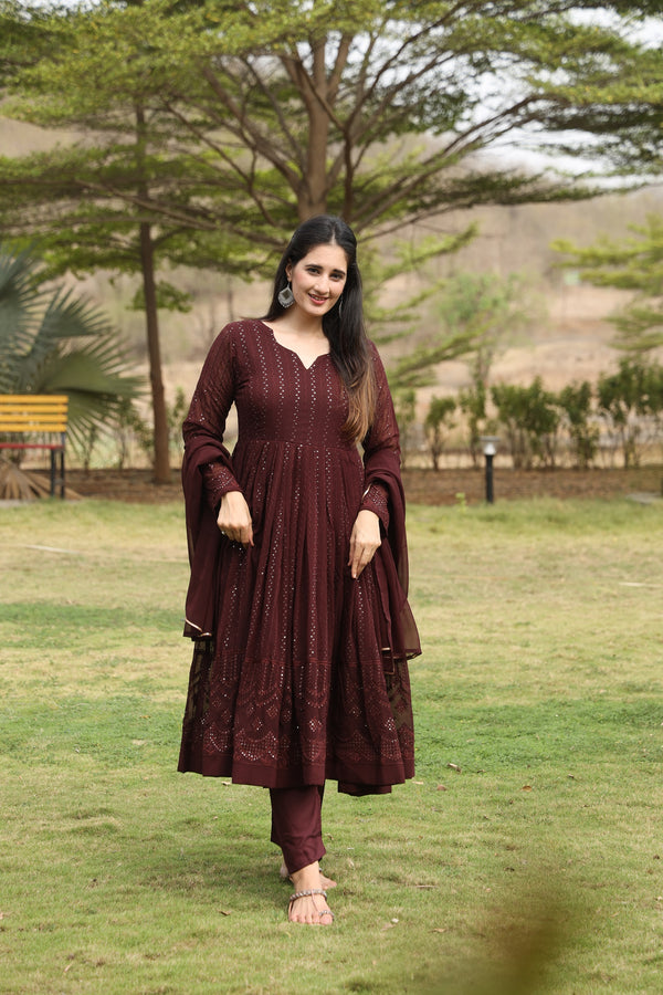 Derry's Cofee Coloured Anarkali Suit Set