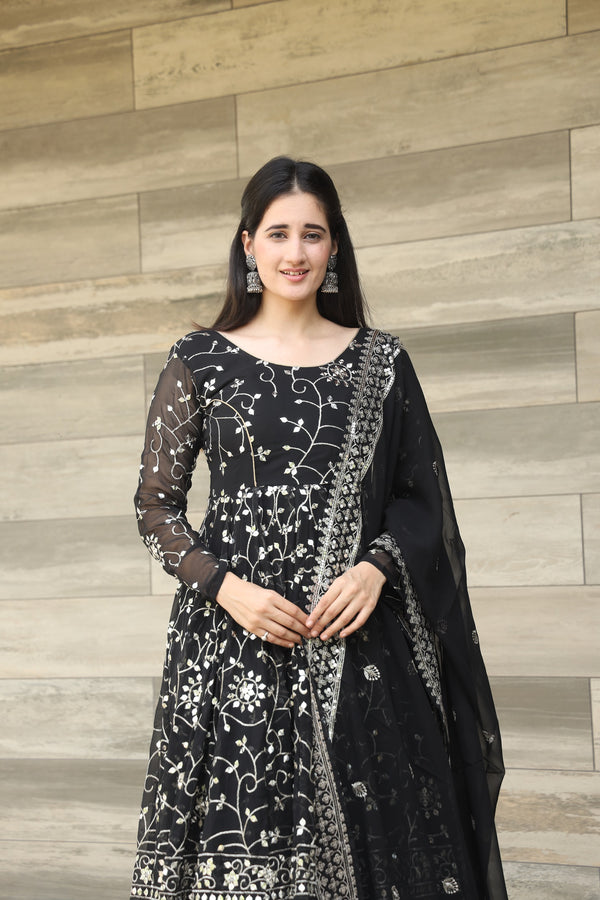 Damini's Black Coloured Anarkali Suit Set