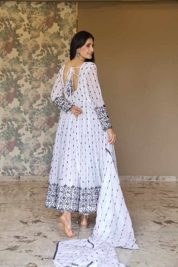 Aditi's White Coloured Anarkali Suit Set