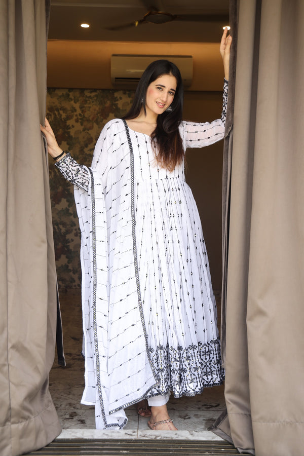 Aditi's White Coloured Anarkali Suit Set