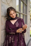 Akira Wine Maslin Anarkali Suit Set
