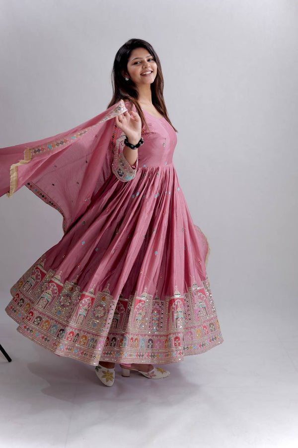 Fawna Pink Anarkali Suit Set with Dupatta