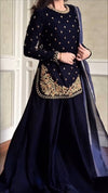 Blue Viscos Velvet Embroidery Fancy suit set
