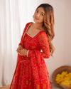 Bandhej Red Soft Chiffon Forest Designer Anarkali Gown
