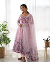 Sakura Printed Pure Soft Organza Jade Pink Anarkali Gown