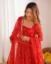 Bandhej Red Soft Chiffon Forest Designer Anarkali Gown